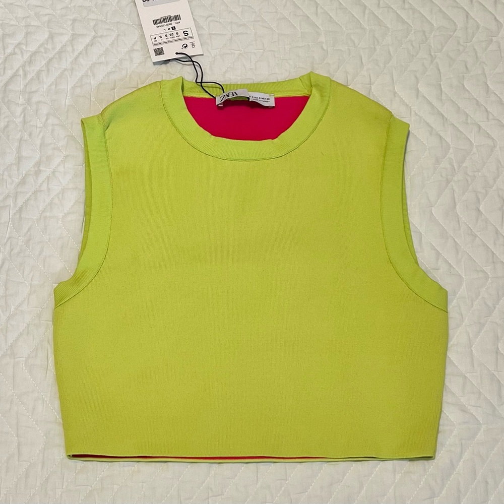 Zara Neon Green Sleeveless Crop Top